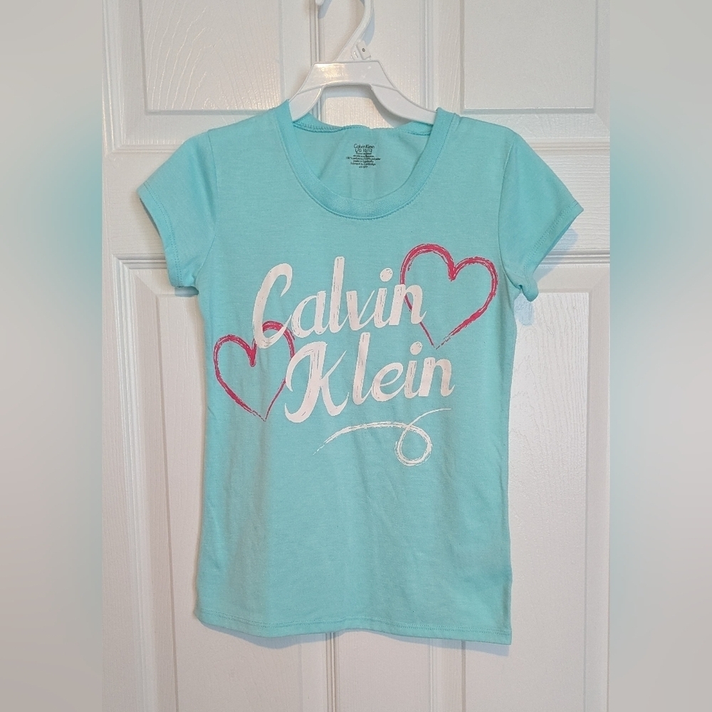 Calvin Klein Girls (10/12-Large) Mint Green Lightweight T-Shirt